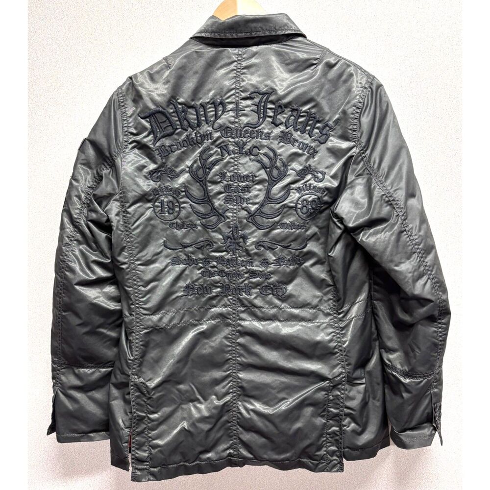 DKNY Jeans Men's M Gray Nylon Utility Blazer Jacket Embroidered Y2K Streetwear